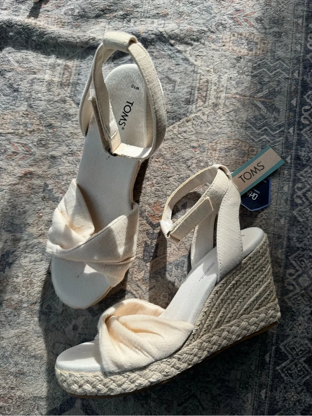 TOMS Marisela Natural Slubby Woven Espadrille Wedge Sandals 10